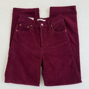 Levi’s Red Corduroy Ribcage Straight Pants 25